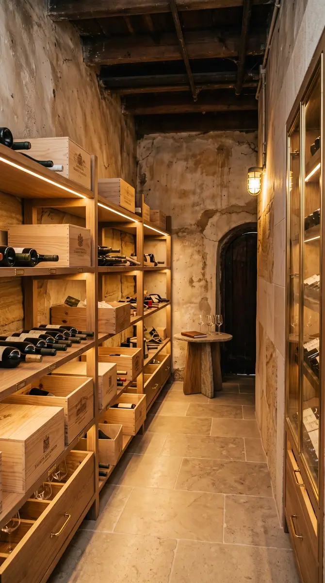 The cellar passage, fitted out in oak bin racking