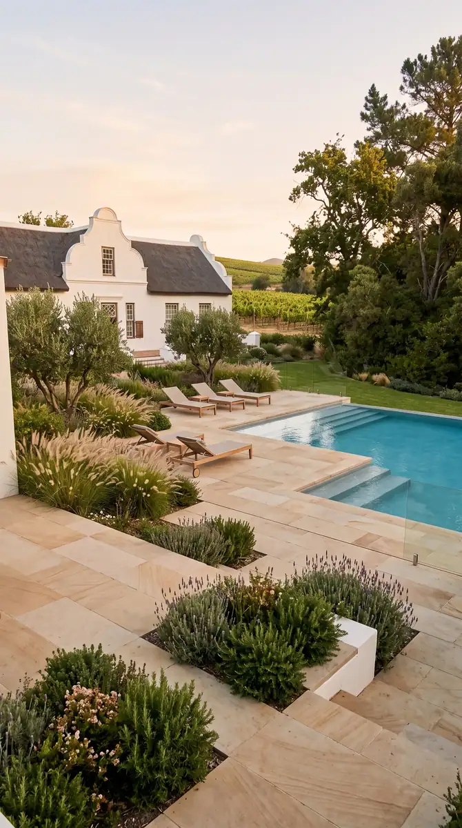 A neglected estate pool and its terrace, rebuilt